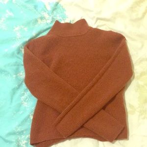 Brown Crop Top Knit Turtleneck Sweater